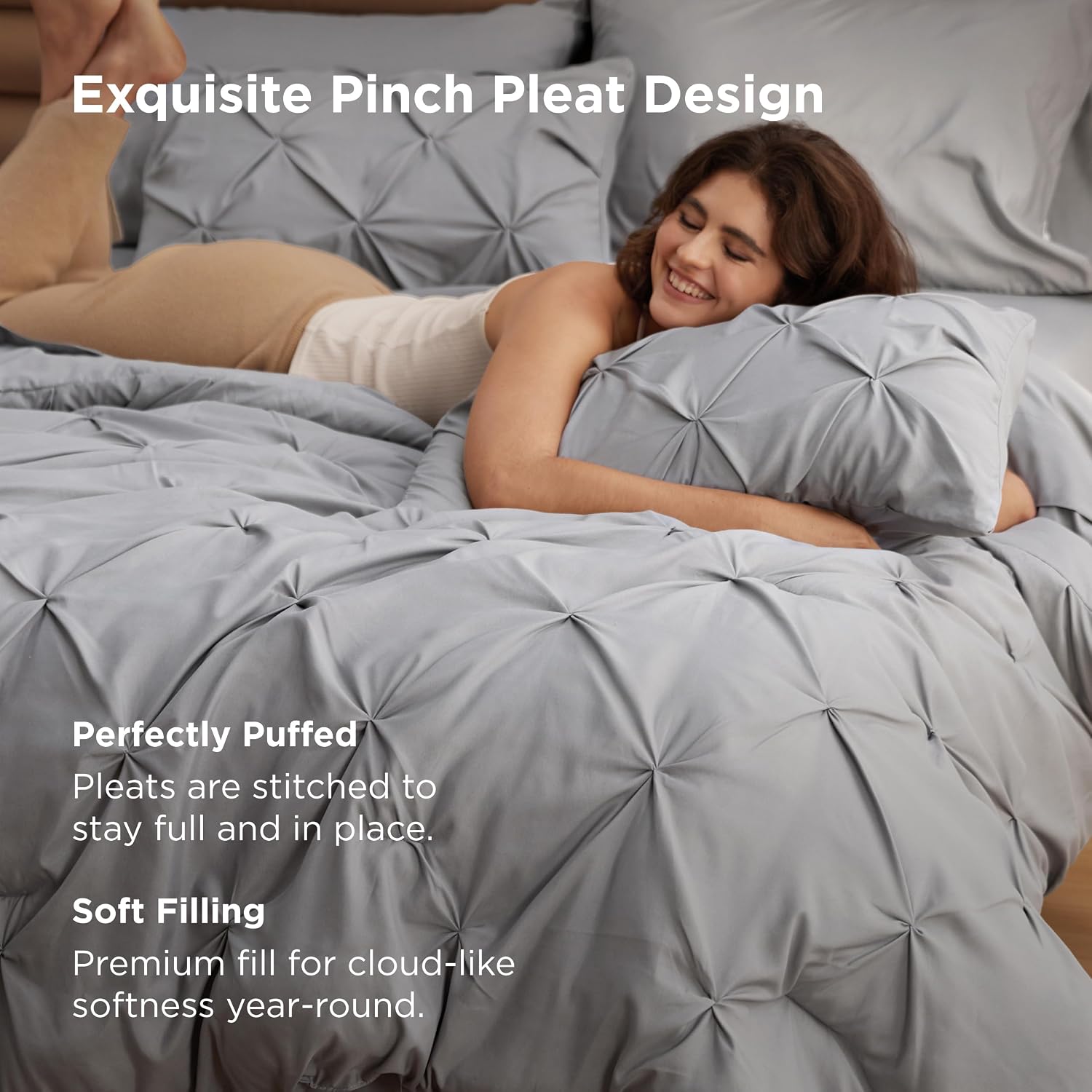 Bedsure 7-Piece Queen Bedding Comforter Set & Sheet Set, Grey Bed in a Bag - Image 2