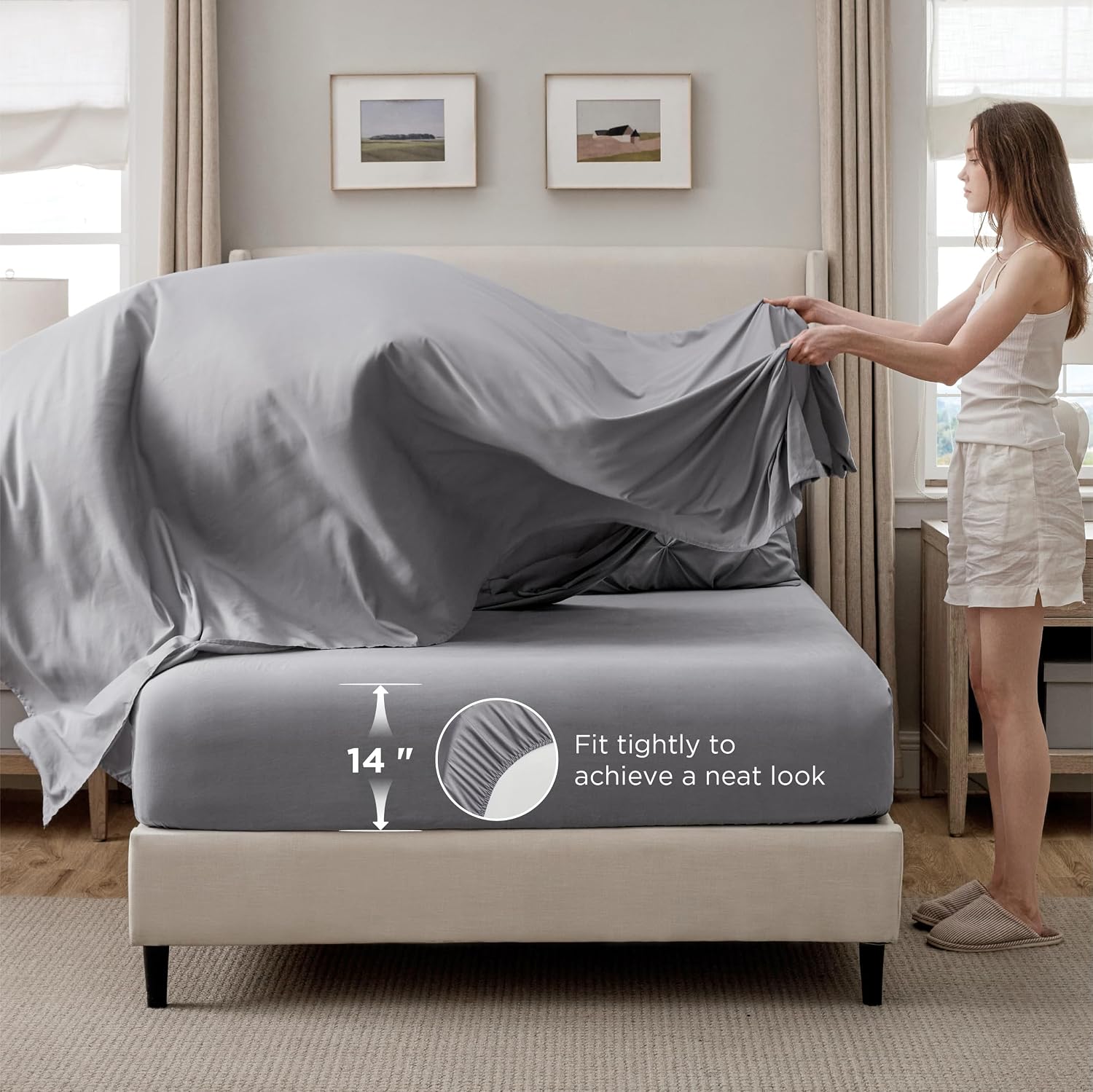 Bedsure 7-Piece Queen Bedding Comforter Set & Sheet Set, Grey Bed in a Bag - Image 5