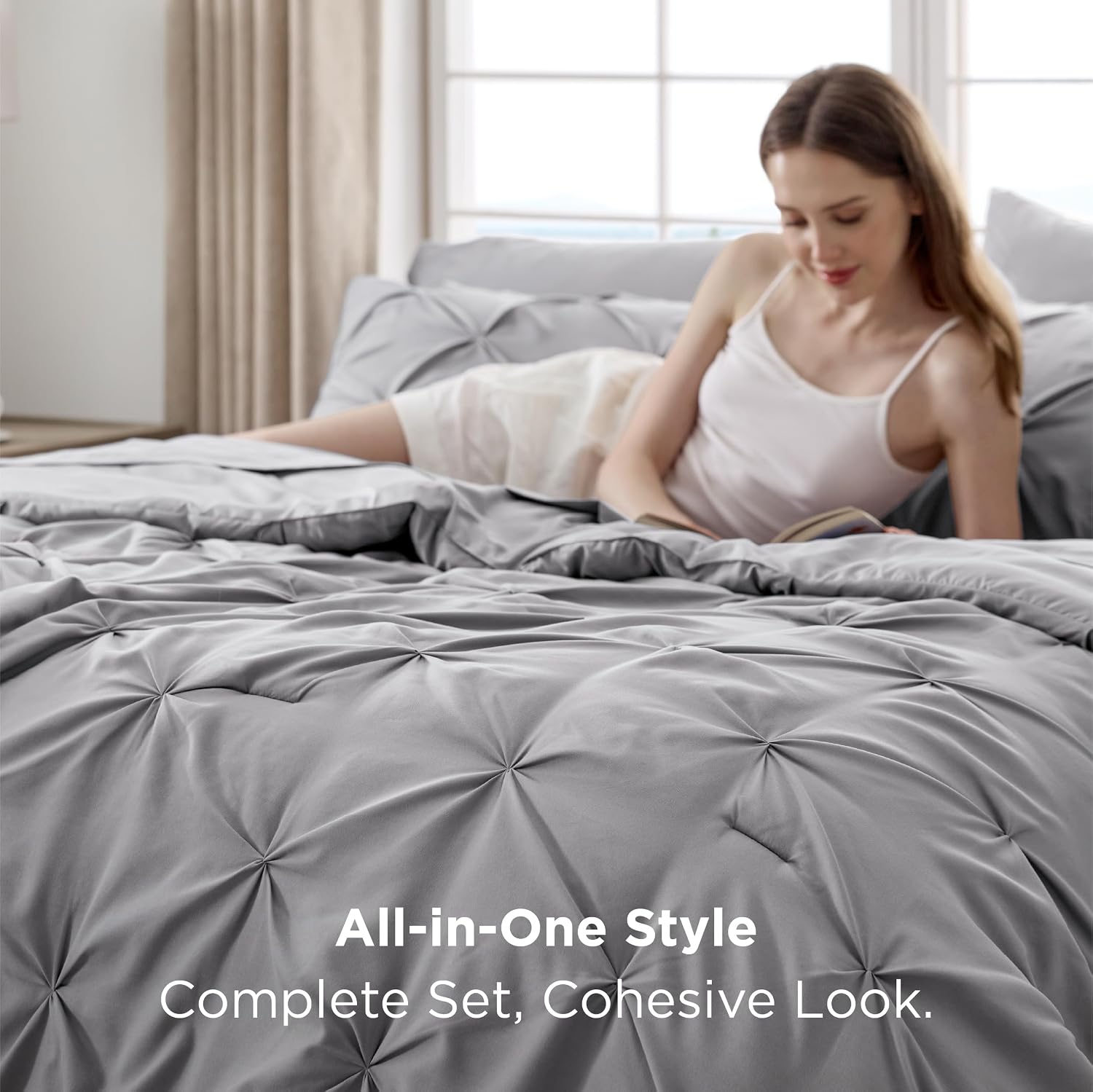 Bedsure 7-Piece Queen Bedding Comforter Set & Sheet Set, Grey Bed in a Bag - Image 6