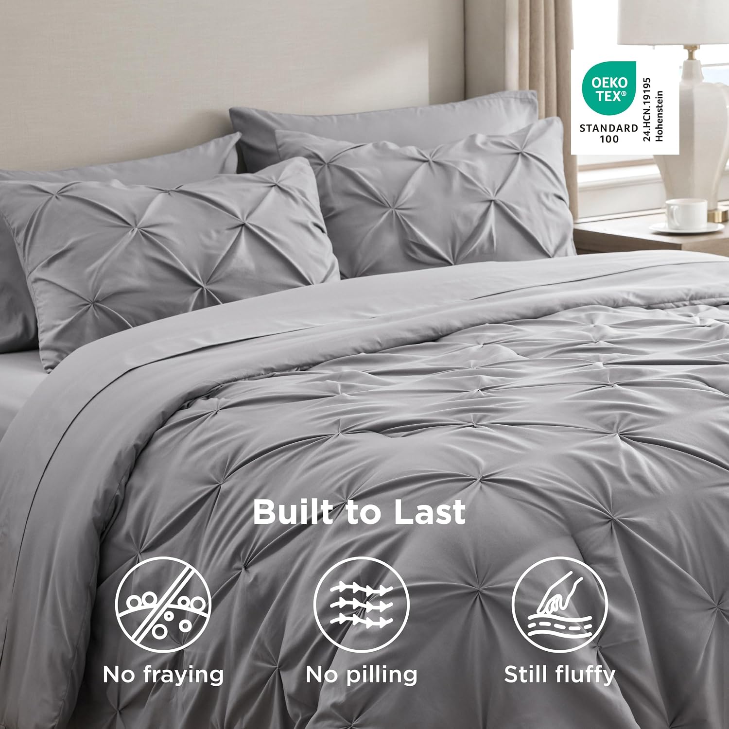 Bedsure 7-Piece Queen Bedding Comforter Set & Sheet Set, Grey Bed in a Bag - Image 7