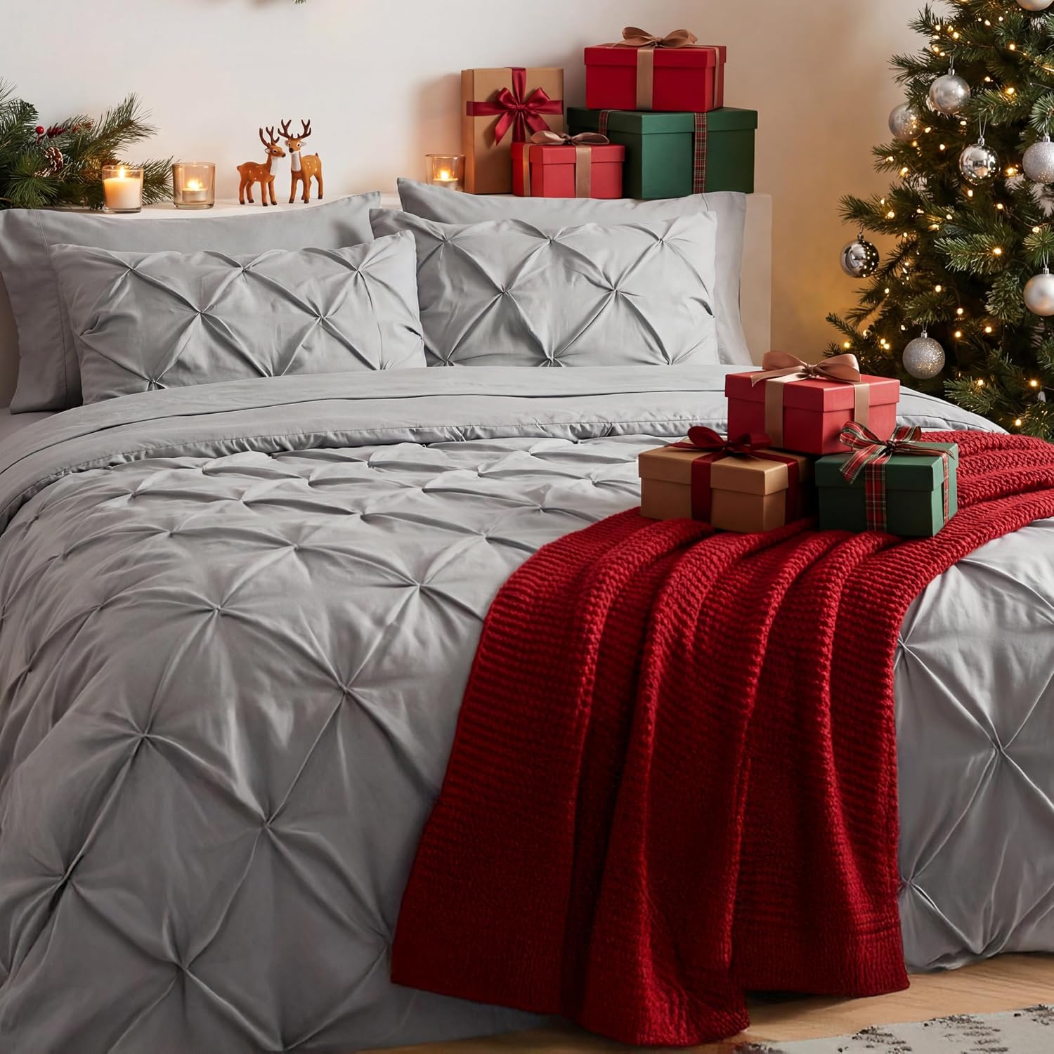 Bedsure 7-Piece Queen Bedding Comforter Set & Sheet Set, Grey Bed in a Bag - Image 8