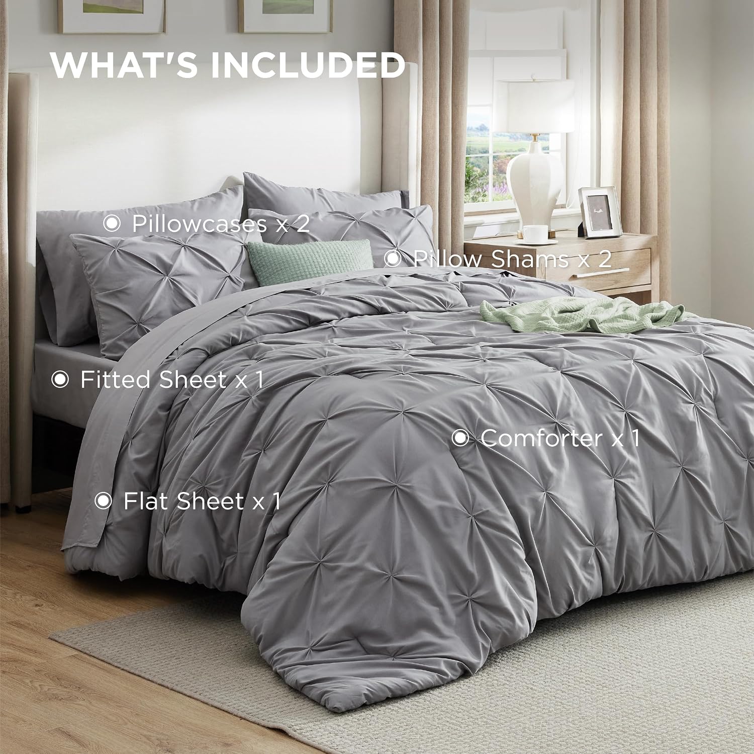 Bedsure 7-Piece Queen Bedding Comforter Set & Sheet Set, Grey Bed in a Bag - Image 9