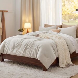 Bedsure King Comforter Set Prewashed Soft Bedding Set 3Pcs Beige 104"x90"