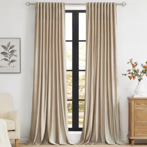 PRIMROSE Champagne Velvet Curtains 120 inch Long for Living Room,Set of 2 Panels Blackout Rod Pocket Back Tab Window Treatment Room Darkening Heavy Decorative Curtains Drapes for Bedroom
