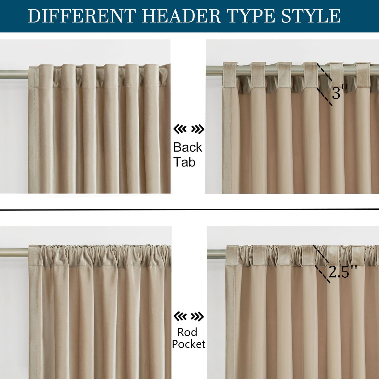 PRIMROSE Champagne Velvet Curtains 120 inch Long for Living Room,Set of 2 Panels Blackout Rod Pocket Back Tab Window Treatment Room Darkening Heavy Decorative Curtains Drapes for Bedroom - Image 2