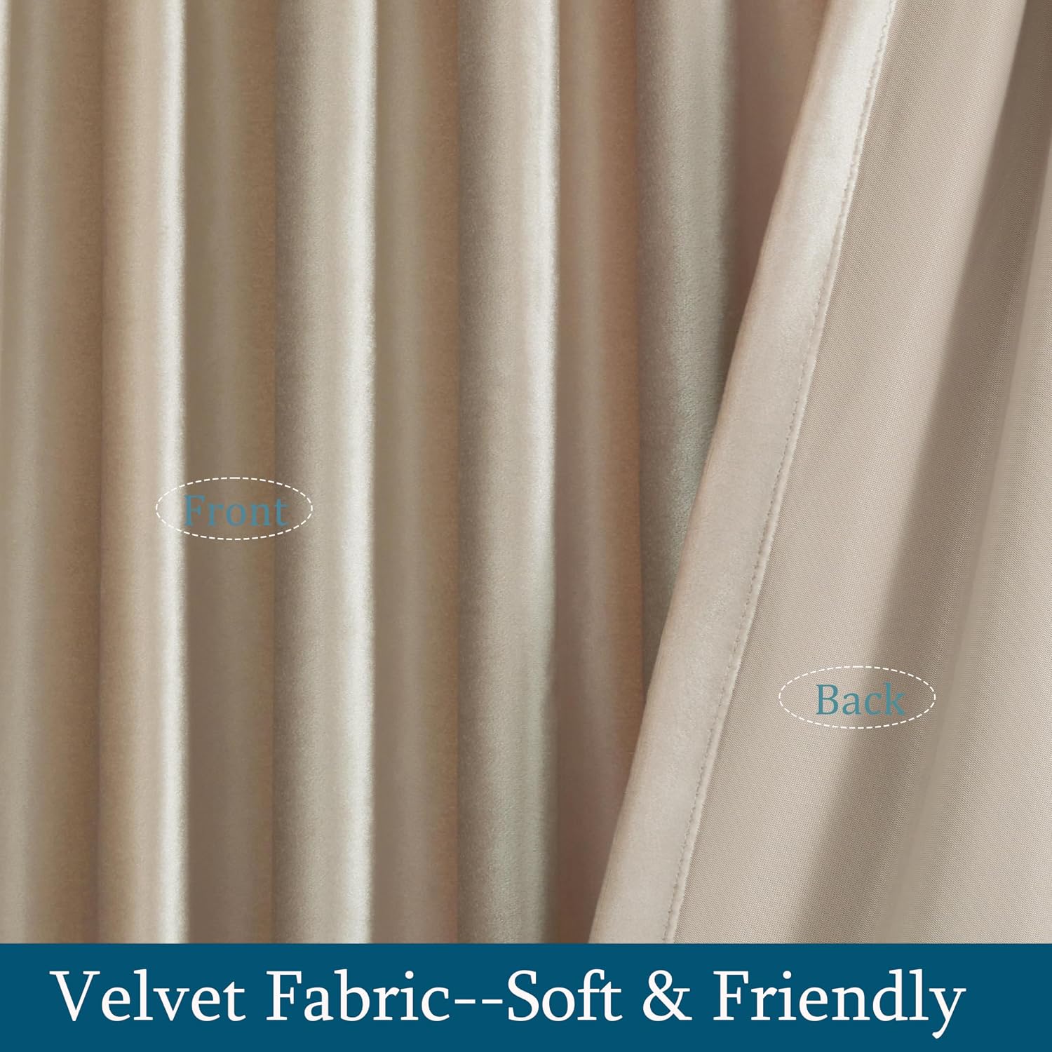 PRIMROSE Champagne Velvet Curtains 120 inch Long for Living Room,Set of 2 Panels Blackout Rod Pocket Back Tab Window Treatment Room Darkening Heavy Decorative Curtains Drapes for Bedroom - Image 6