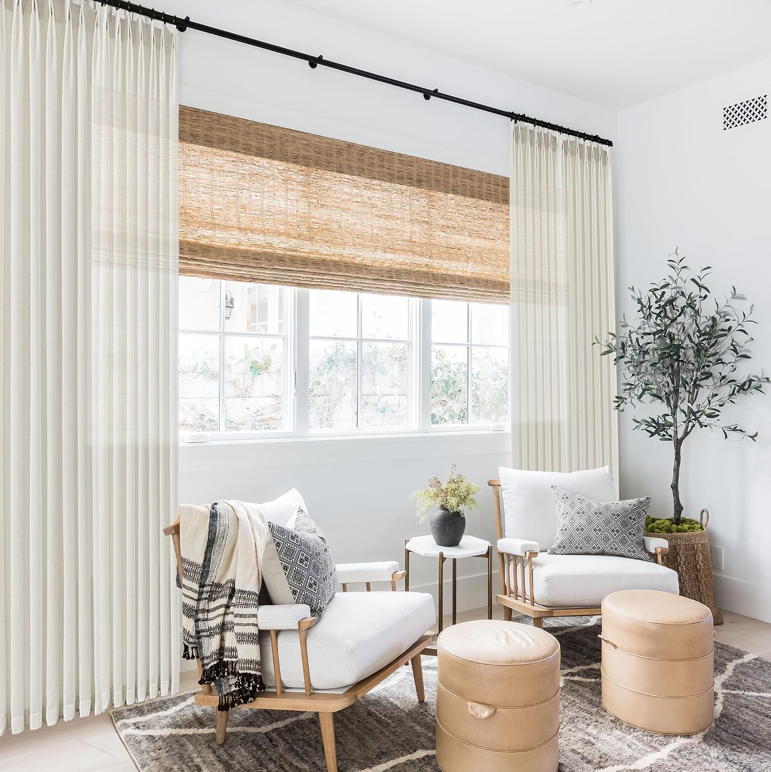 SHINELAND 60 Inch Extra Wide Linen Pinch Pleated Sheer Curtains 84 Inch Long, Light Filtering Semi Non See Through Drapes for Living Room, 5FT x 7FT Length, 2 Panels Set - Image 6