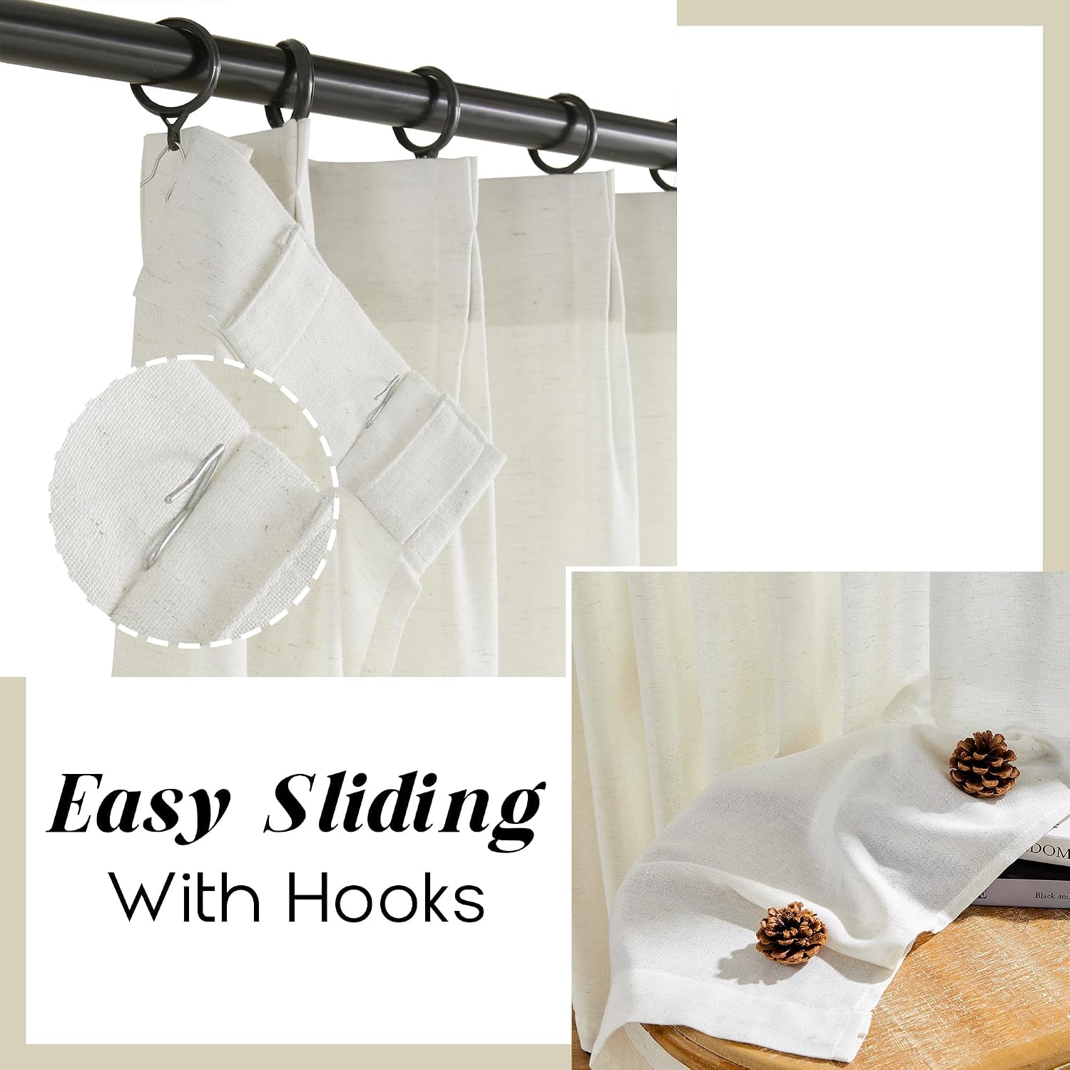 SHINELAND 60 Inch Extra Wide Linen Pinch Pleated Sheer Curtains 84 Inch Long, Light Filtering Semi Non See Through Drapes for Living Room, 5FT x 7FT Length, 2 Panels Set - Image 7